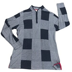 Bechamel Petites‎ Pullover Top Quarter Zip Houndstooth Patchwork Knit Cottage PM